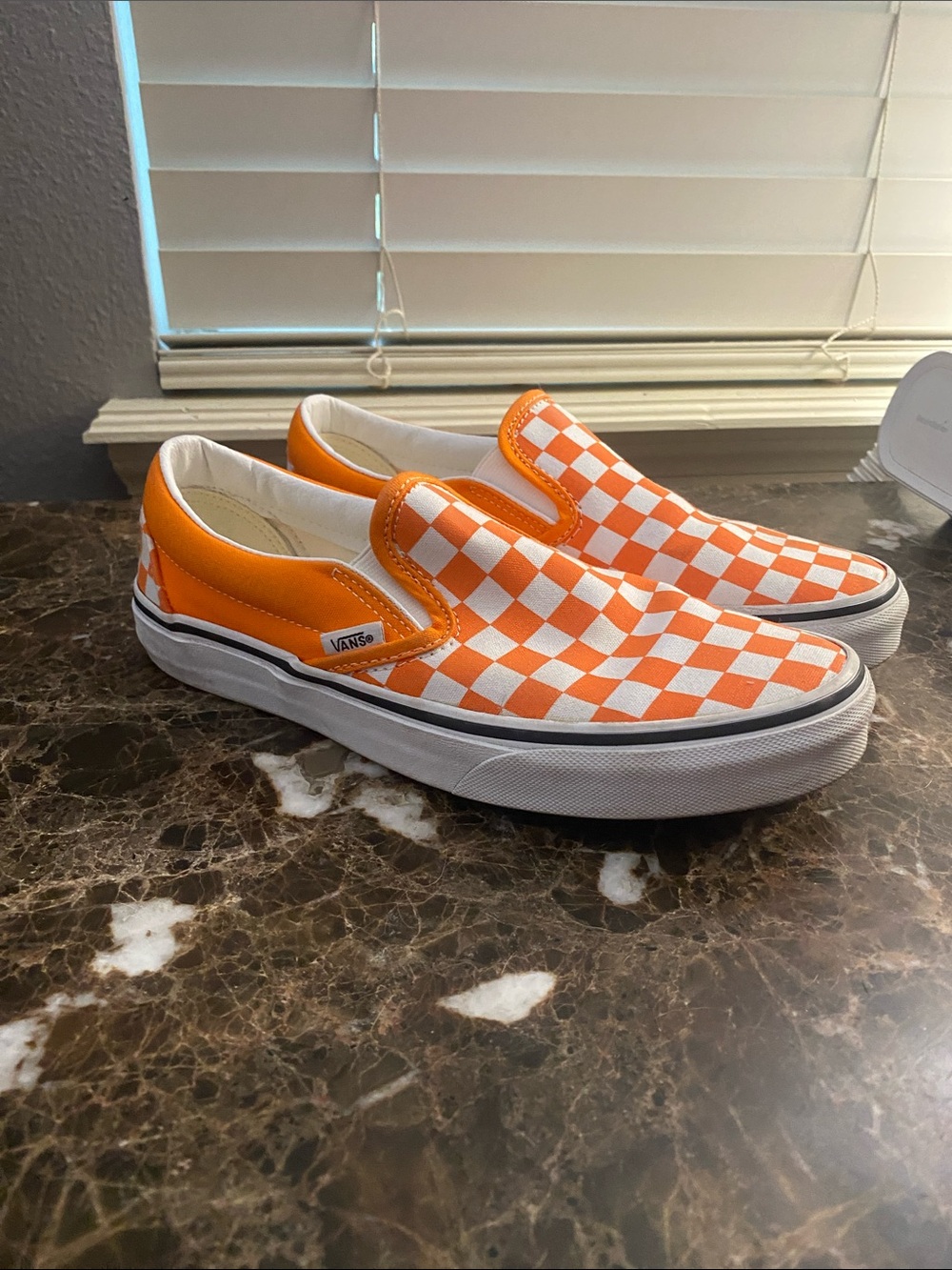 Vans Orange and White Checkerboard Slip-On Sneakers - Picture 4 of 4